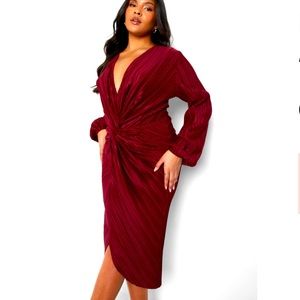 BOOHOO Plisse twist front midi dress SIZE 18